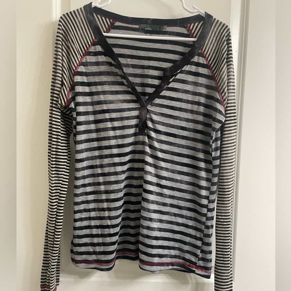 Prana Women's Long Sleeve V-Neck Striped Shirt